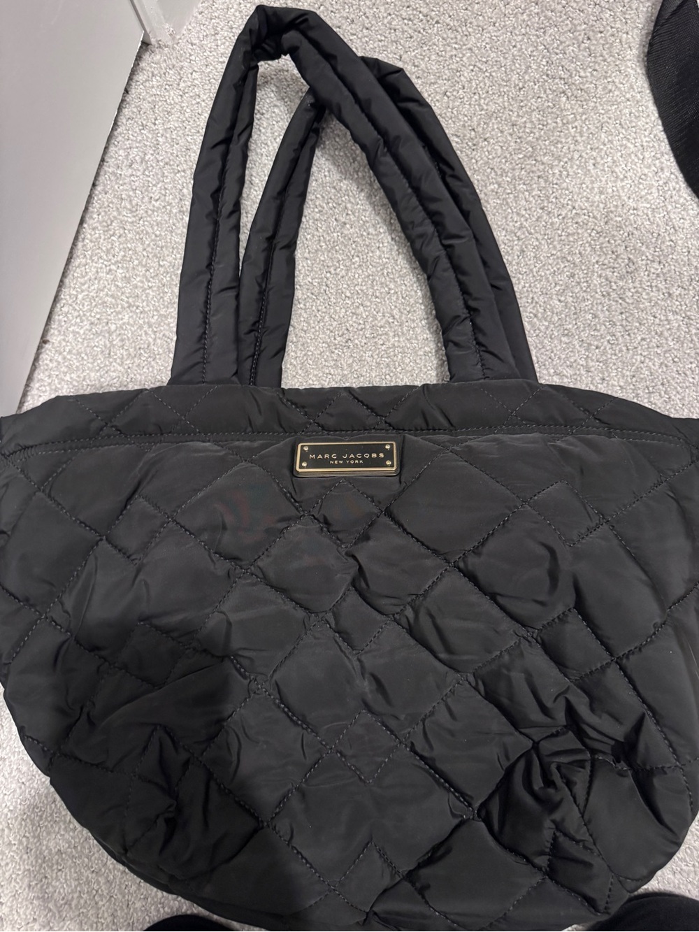 Marc Jacobs Black Quilted Tote with Gold Logo Plaque